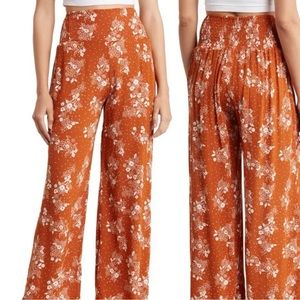 Three Dots Flowy BOHEMIAN Burnt Orange Floral Pants